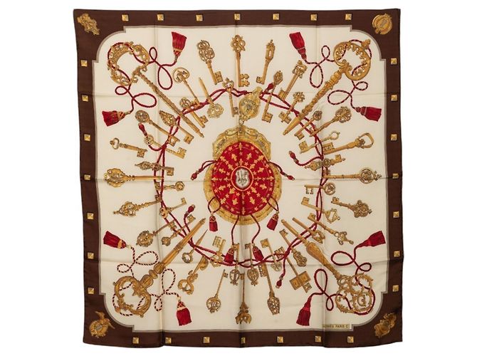 Hermès Hermes Carre 90 LES CLES Pañuelo Cuadrado Multicolor Beige
