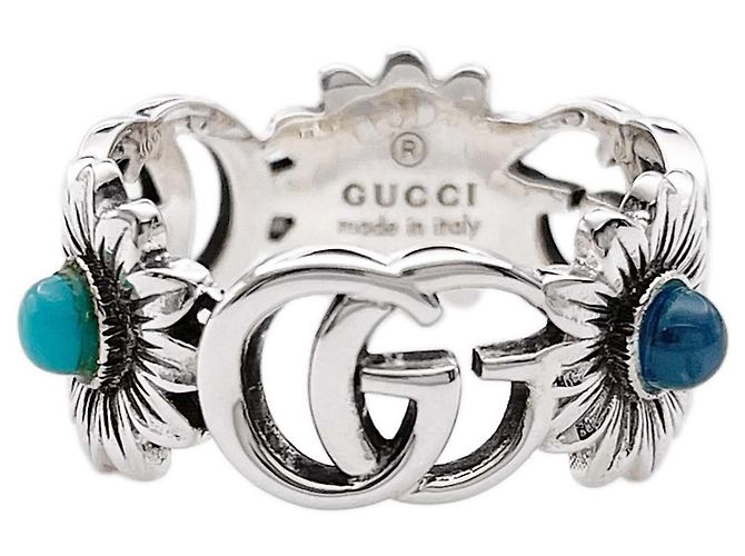 Anello GUCCI Double G Flower in turchese e madreperla Argento