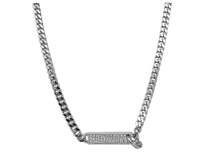 Collana girocollo Christian Dior in strass argento trasparente