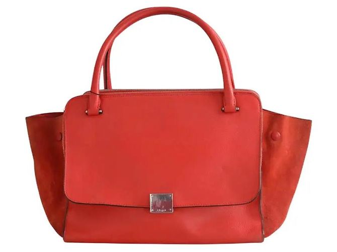 Céline Cabas Trapeze en cuir et daim orange