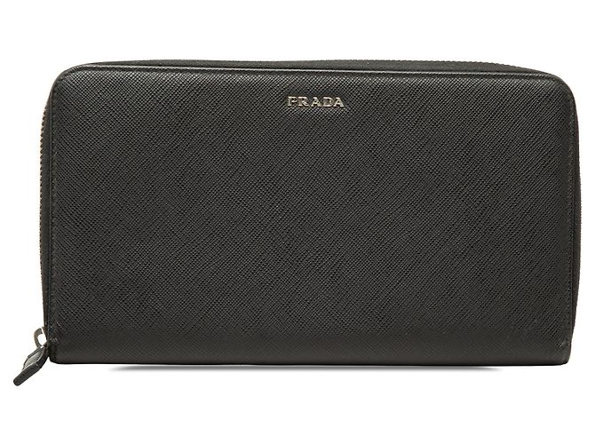 Black Prada Saffiano Zip Around Long Wallet