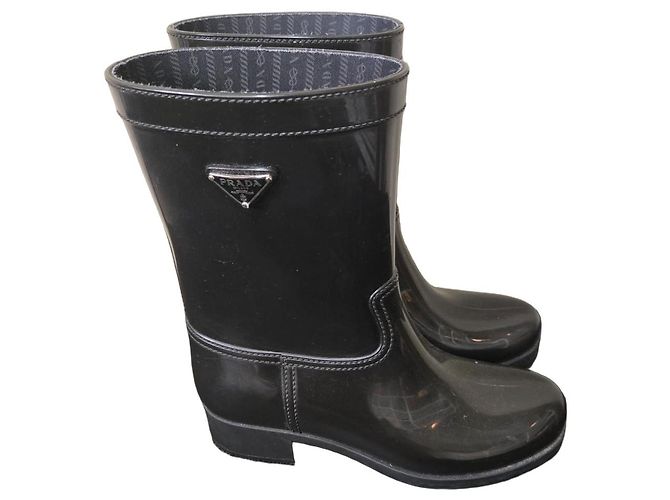 Prada Black Rubber Rain Boots