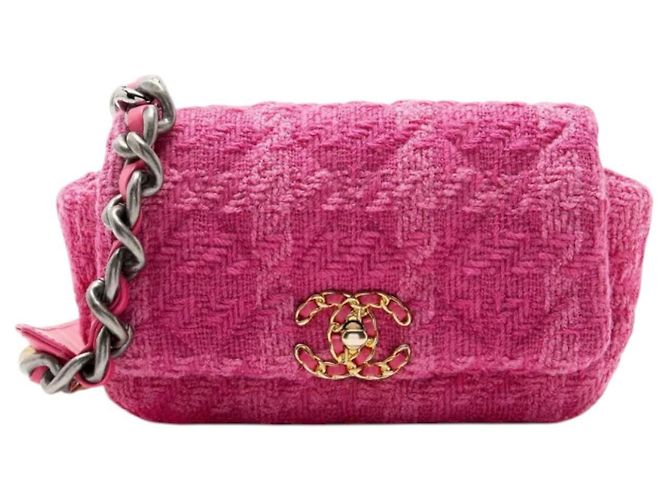Chanel 19 Bolsa de aba Chanel em tweed rosa