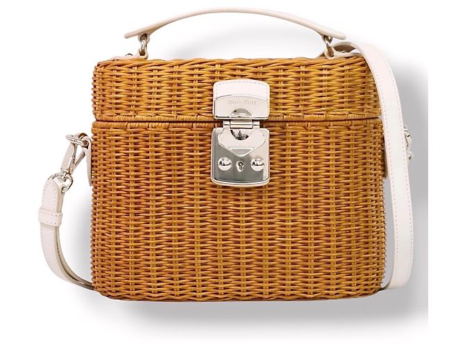 Borsa Miu Miu in vimine e pelle bianca Marrone Bianco