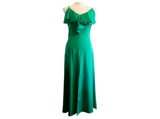 Prachtvolles smaragdgrünes MARCIANO Maxikleid mit Rüschen