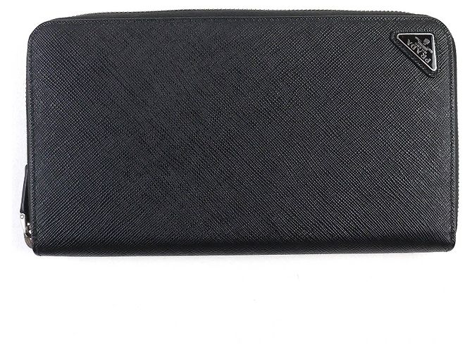 Prada Triangle logo Saffiano Long Wallet Black