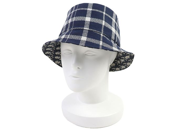 Dior Oblique Check Pattern Bucket Hat Blue Navy blue