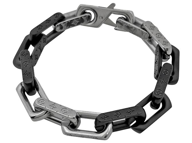Bracciale in metallo con catena Monogram Louis Vuitton Nero Argento