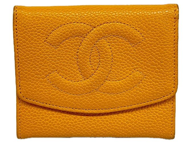Monedero Chanel de piel de becerro granulada naranja
