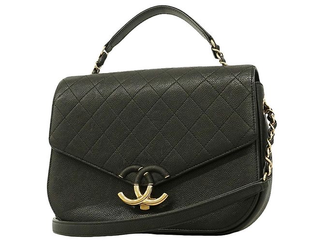 Bolsa Chanel Half Coco preta em couro de bezerro grainado Preto