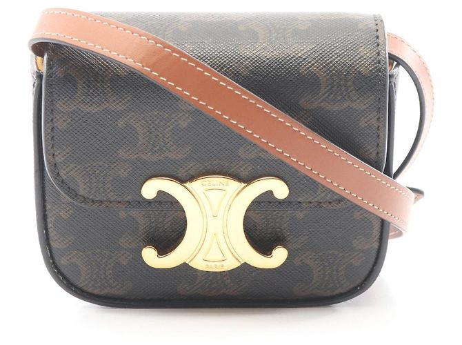 Céline Bolsa de Ombro Celine Mini Claude Triomphe Marrom Preto