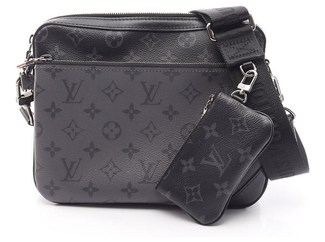 Borsa a tracolla Louis Vuitton Trio Messenger Monogram Eclipse Marrone Nero