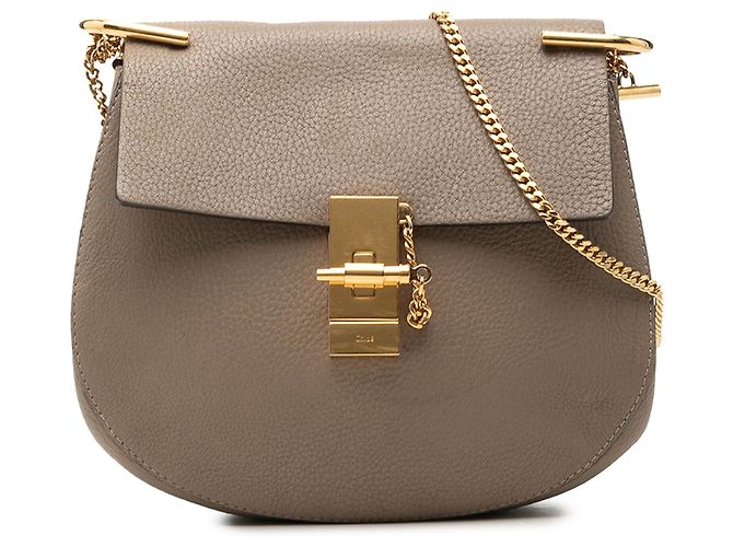 Chloé Drew Crossbody em couro de bezerro granulado marrom Small Taupe