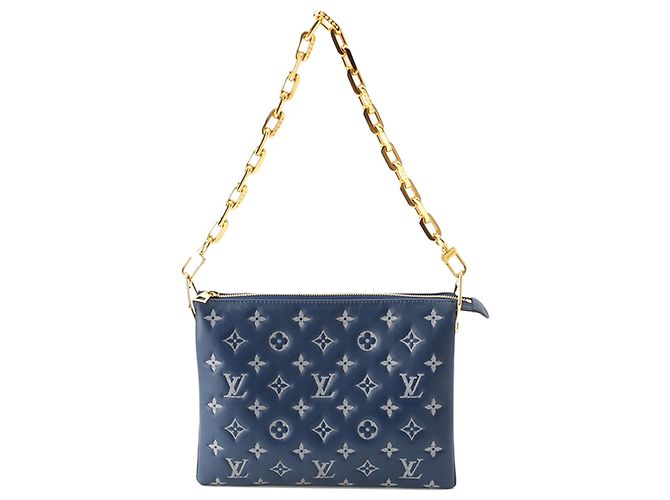 Louis Vuitton Blue Monogram Embossed Denim Lambskin Coussin PM