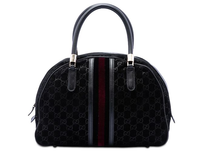Borsa a mano Gucci Black GG Suede Web Dome Nero