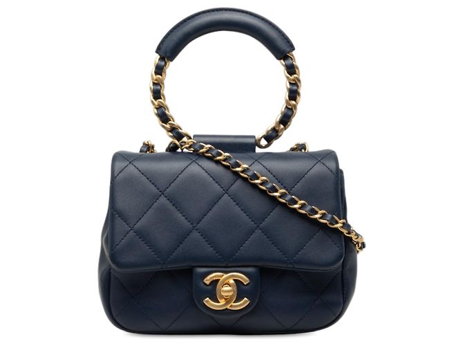 Chanel Blue Mini Quilted Lambskin In The Loop Flap Bleu Bleu Marine