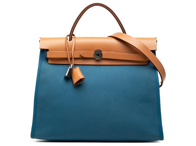 Hermès Blue Toile Herbag Zip 31 Bleu