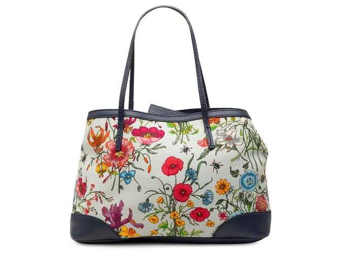 Gucci White Medium Canvas Flora Tote
