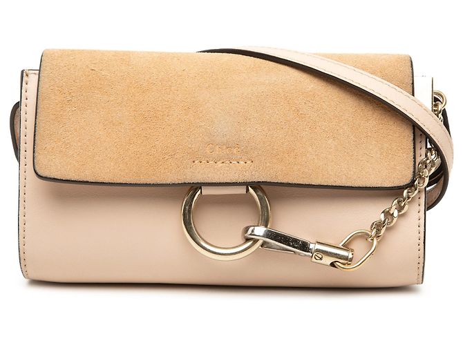 Chloé Mini Bolsa Tiracolo Faye em Bezerro e Camurça Castanha com Corrente Marrom Bege