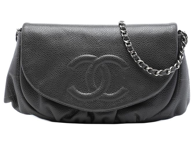 Chanel Gray CC Caviar Half Moon Wallet on Chain Marrom Cinza antracite