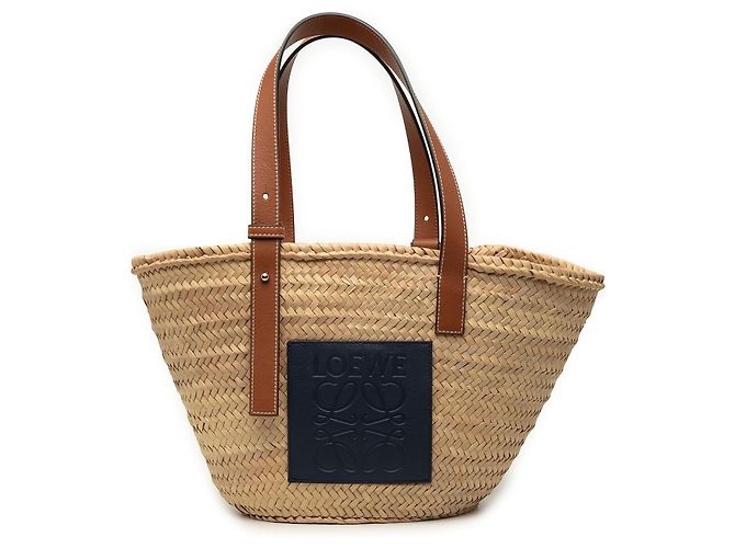 LOEWE Small Raffia Anagram Basket Tote in Beige