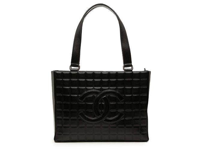 Chanel Black CC Chocolate Bar Lammleder Tote Schwarz