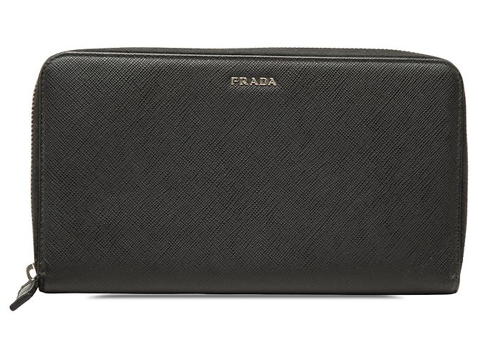 Portafoglio lungo Prada Black Saffiano con zip Nero
