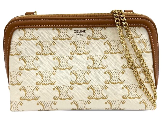 Céline Clutch com corrente Celine Triomphe em tela revestida branca Branco