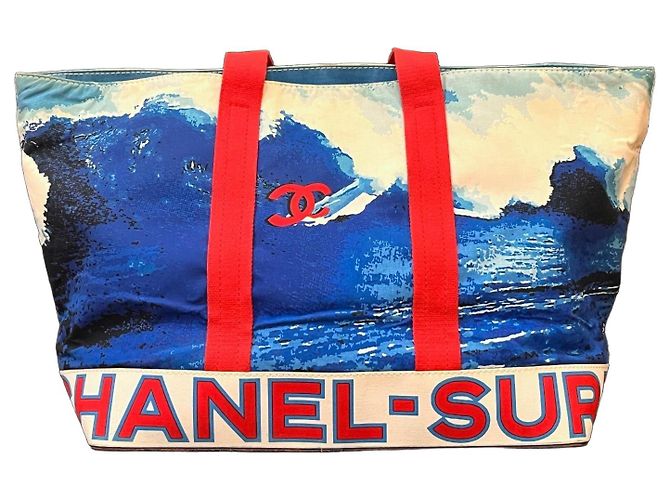 Sac Tote Large Chanel Surf Collection 2002 Blanc Rouge Bleu