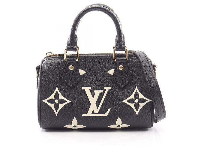 Louis Vuitton Nano Speedy 2-Way Handtasche Schwarz Mehrfarben Beige