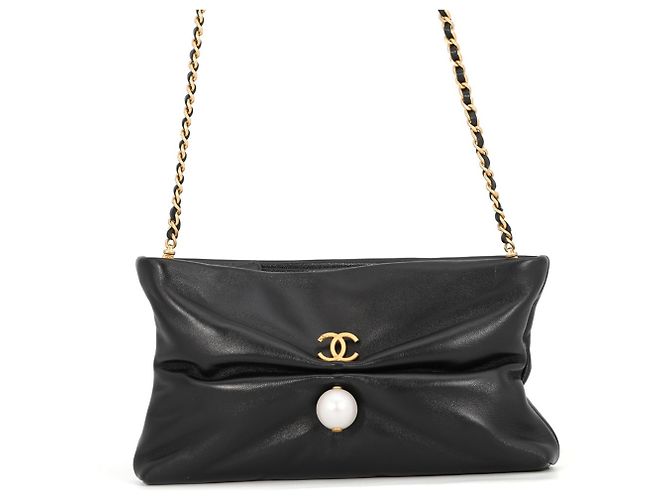 Borsa a tracolla con catena in pelle nera Chanel Nero