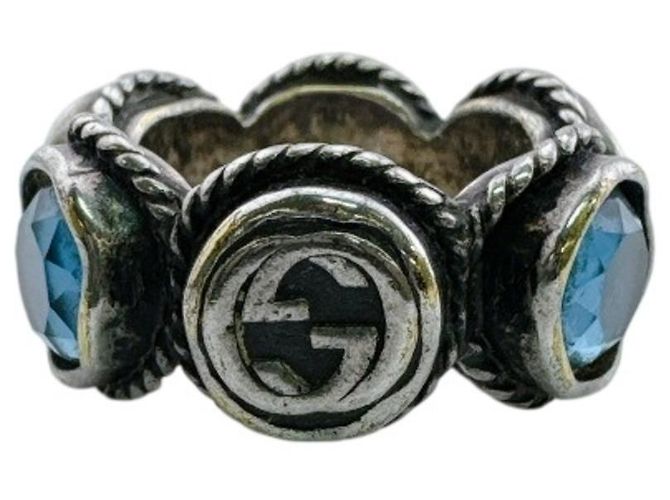 Anello GUCCI Interlocking G con cristalli Swarovski Argento