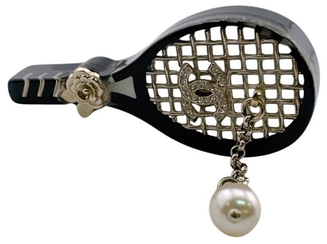 Spilla Chanel nera placcata oro Nero