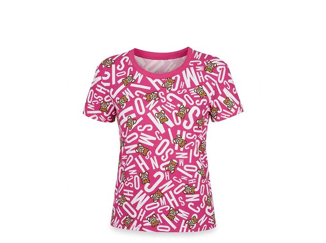 T-shirt Moschino Teddy Bear e Logo Rosa Branco