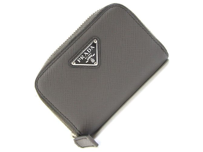 Prada Gray Leather Coin Purse Brown