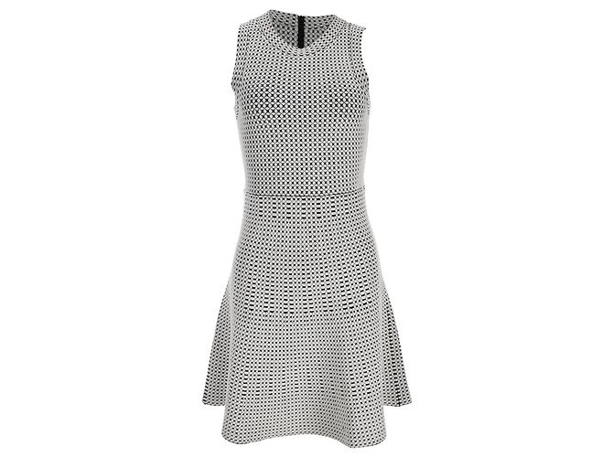 Michael Kors texturiertes ausgestelltes Kleid aus weißer und schwarzer Baumwolle