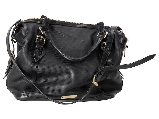 Sac cabas Burberry Ellers perforé Medium en cuir noir