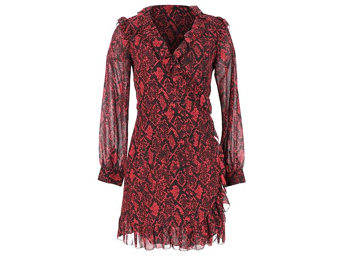 Michael Kors Mini-Kleid mit Rüschen in Schlangenleder-Print aus bordeauxrotem Polyester