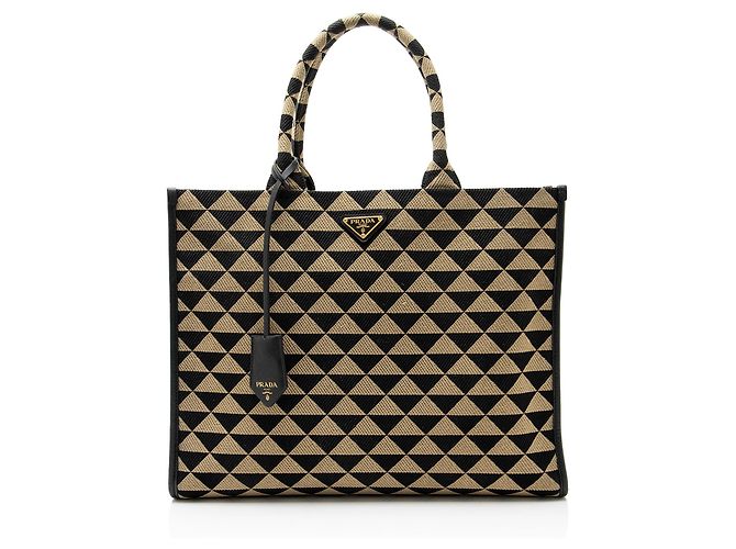 Prada Jacquard Symbole Large Tote Brown Beige