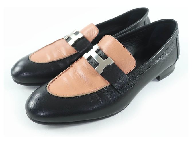 Mocassins en cuir Hermès HMetal Noir Beige