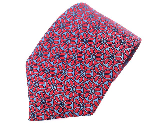 Hermès All-over pattern Silk Tie Red Blue