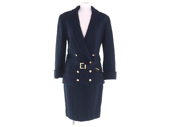 Chanel BOUTIQUE Wool Suit Blue Navy blue
