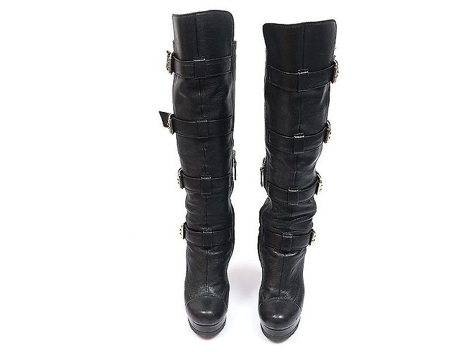 Fendi Black Leather Buckle Over the Knee Platform Women's Long Boots