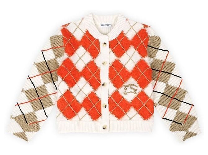 Burberry Kinder-Cardigan aus Wolle mit Argyle-Karo (Orange) Rot