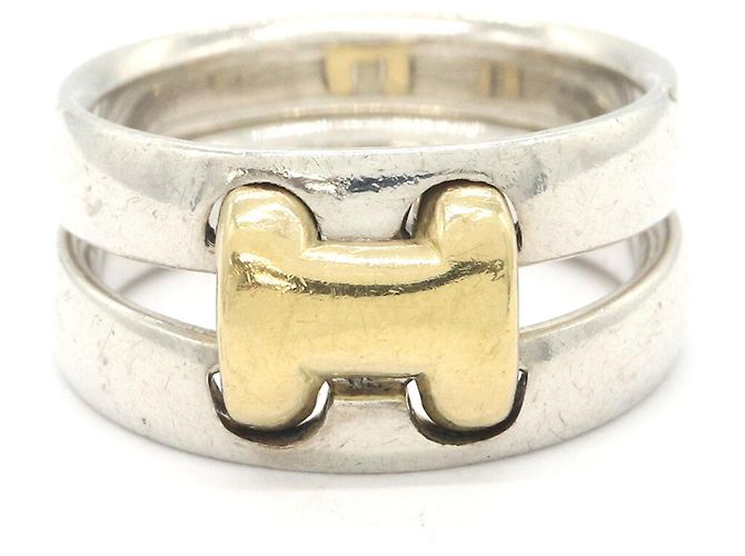 Hermès Olympe Ring Silber und Gelbgold Schwarz Gelb