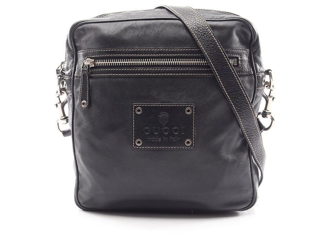Borsa a tracolla Gucci Crest in pelle nera Nero
