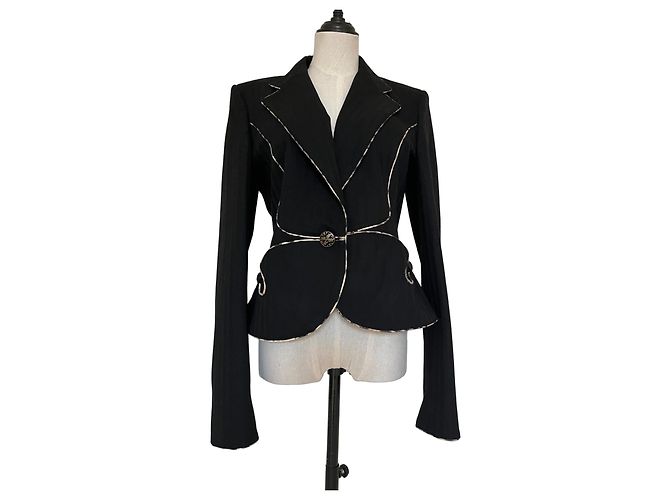 Just Cavalli Blazer preto com forro de leopardo