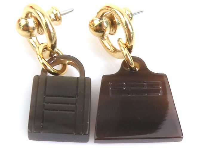 Hermès Boucles d'oreilles Amulette Maroquiné Hermes Marron Doré