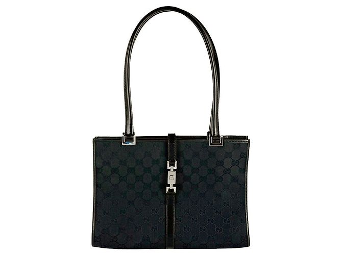 Borsa a mano Gucci nera in tela GG e pelle Nero