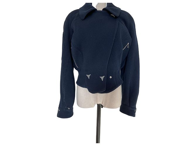 Thierry Mugler Navy blue short wool jacket Dark blue